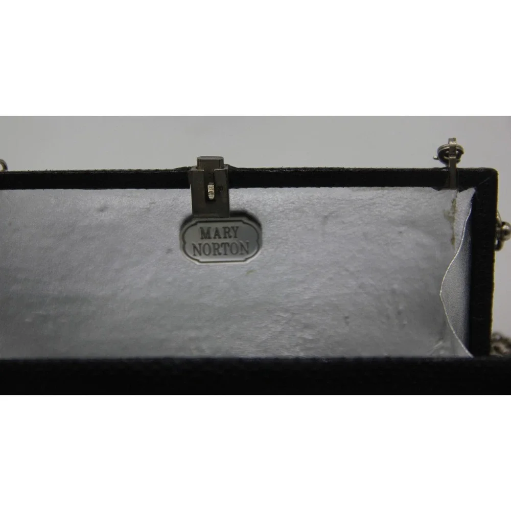 Mary Norton Evening Snakeskin Black Clutch Bag Purse Silver Chain EUC Retro Glam